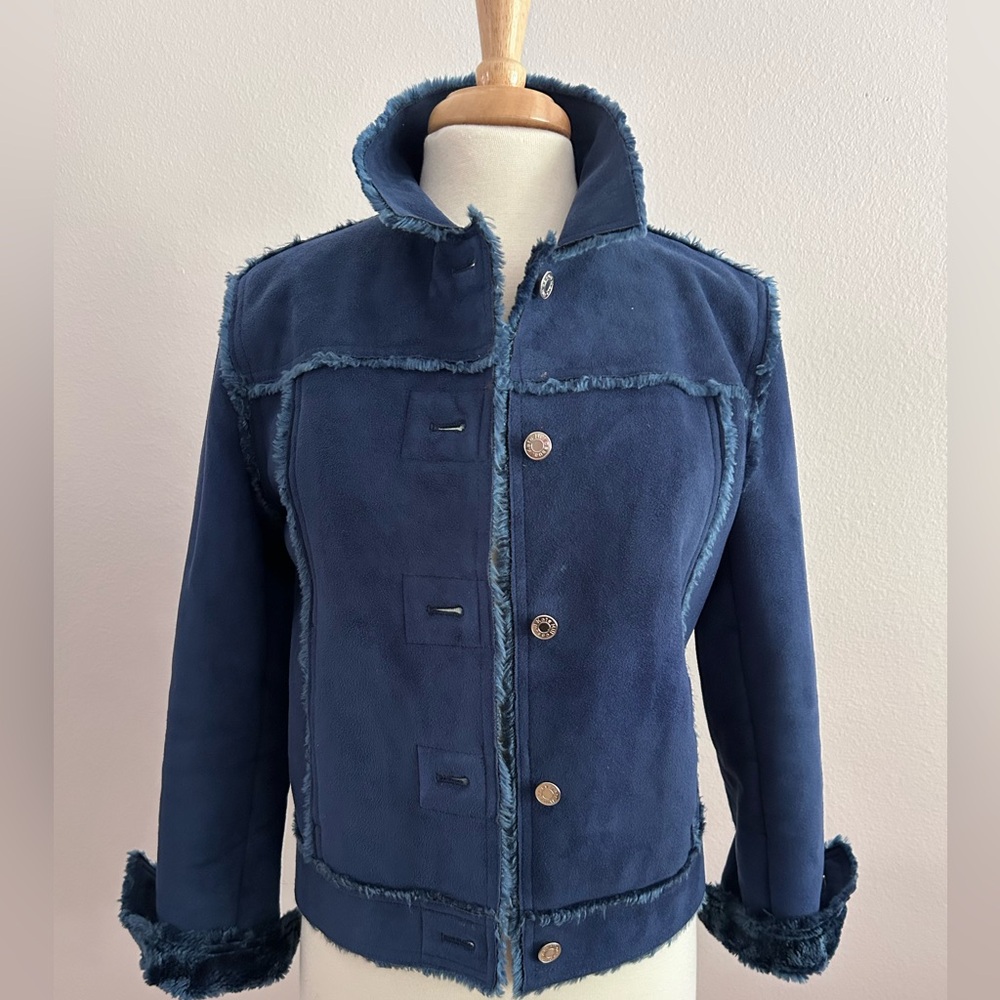 Kathy Hill Blue Suede and Faux Fur Size M